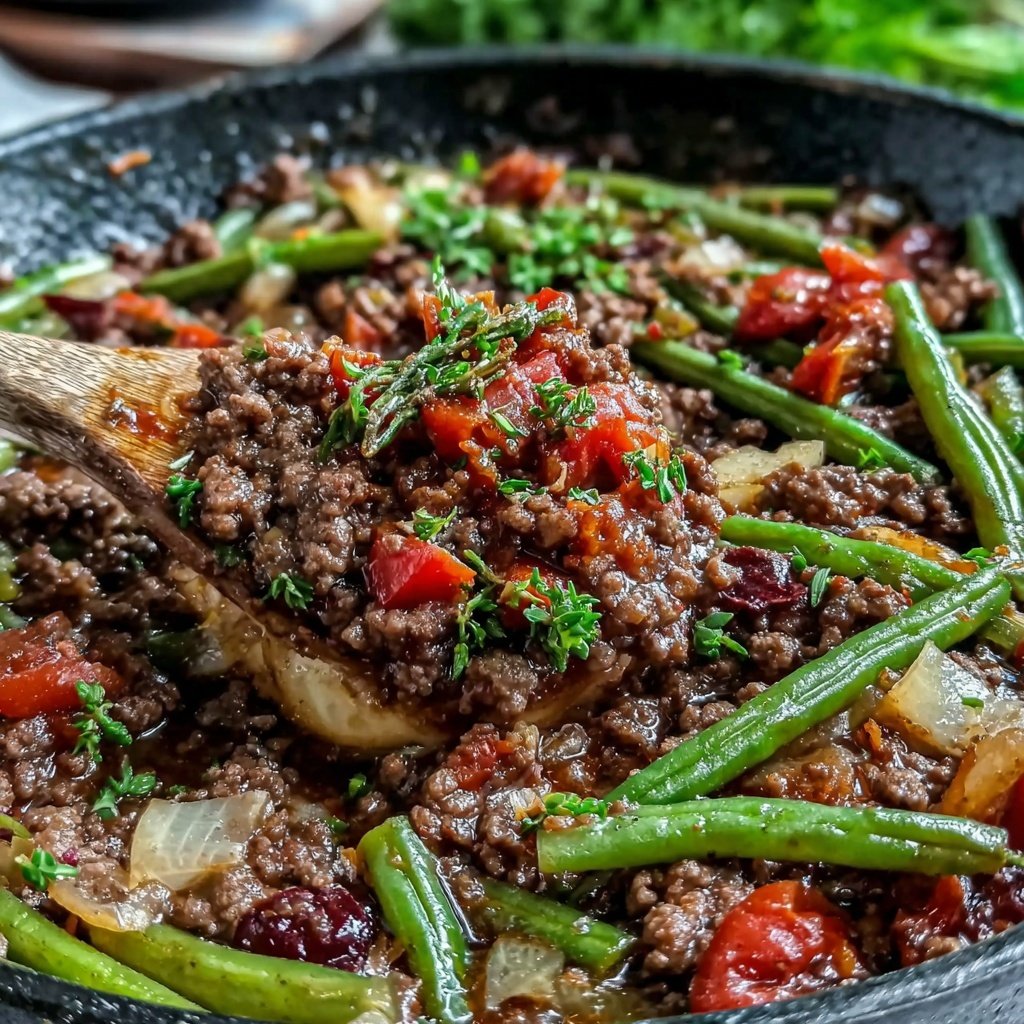 Hamburger Meat And Green Bean Skillet