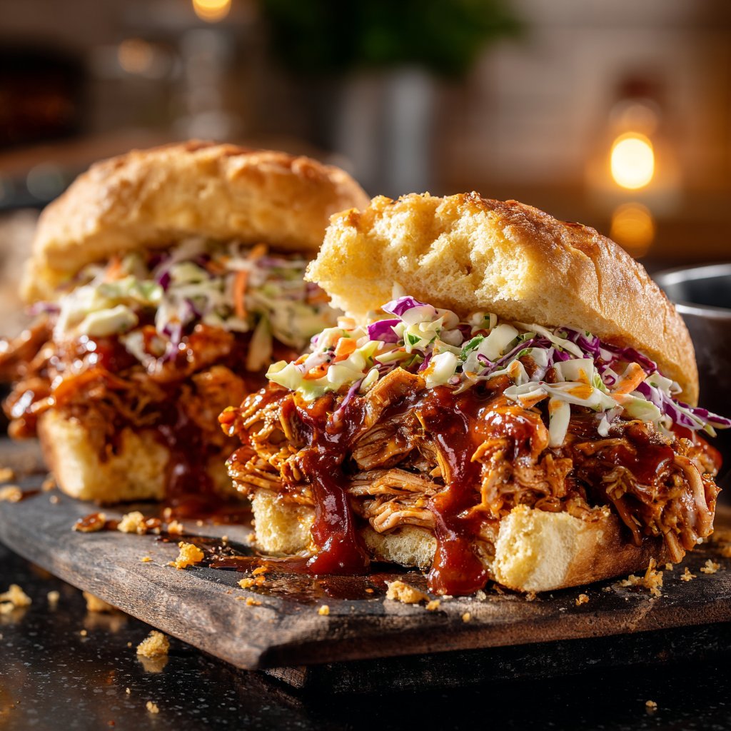 Spicy Crockpot BBQ Chicken Sandwiches