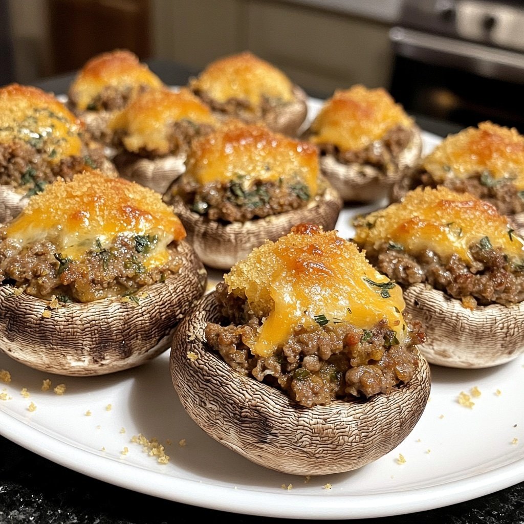Ground Beef Stuffed Mushrooms