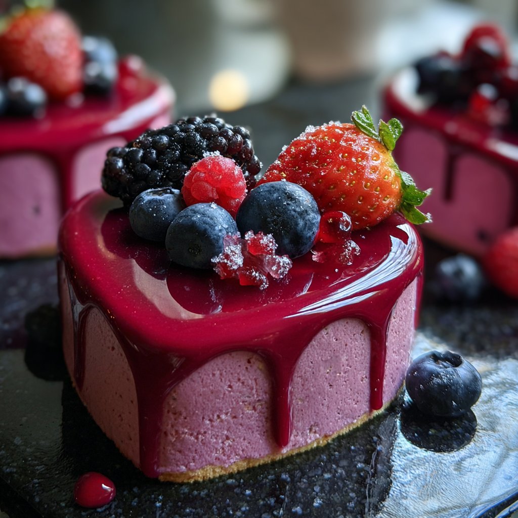 Mini Heart Cake with Berry Glaze